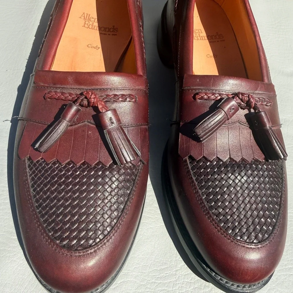 Allen Edmonds Cody Tassel Loafers Oxblood Burgundy Leather Woven 9.5 D Wide